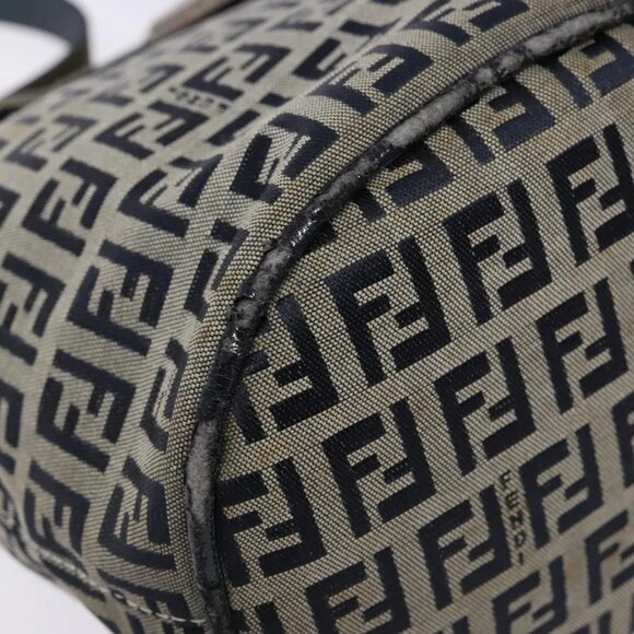 FENDI Zucchino Canvas Mamma Baguette Shoulder Bag Navy Gold Auth 139307 - Picture 5 of 16